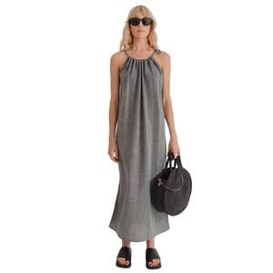Loomist Sile Organic Cotton Halter Maxi Dress Gray One Size Minimalist Boho